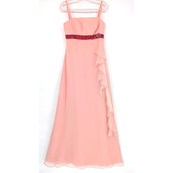 VTG 90s Y2K Mori Lee Pink Coquette Fairy Angel Sheer Chiffon Ruffle Maxi Gown - Picture 1 of 9